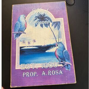 Vintage Hotel Oceano‎ Tropical Beach Scene Wall Art Decor Purple Blue Palm Trees